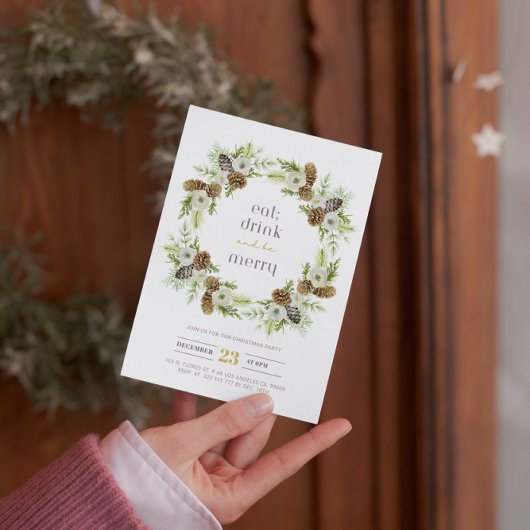 Green Floral Wreath Christmas Invitation