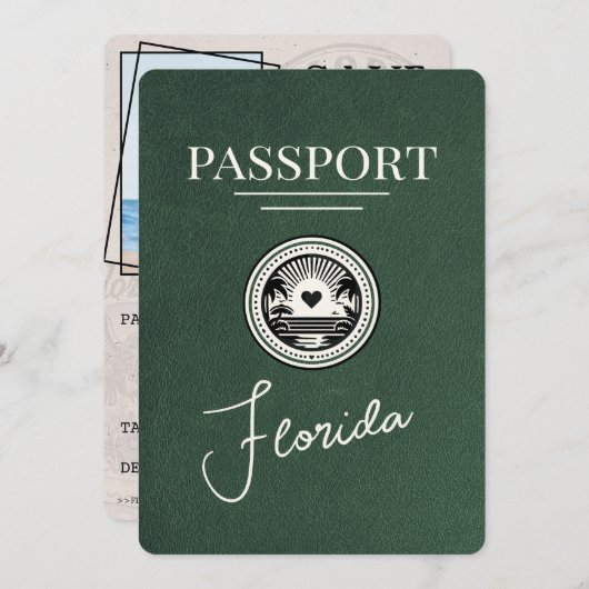 Green Florida Passport Bewaar de datum Save The Date (Voorkant / Achterkant)