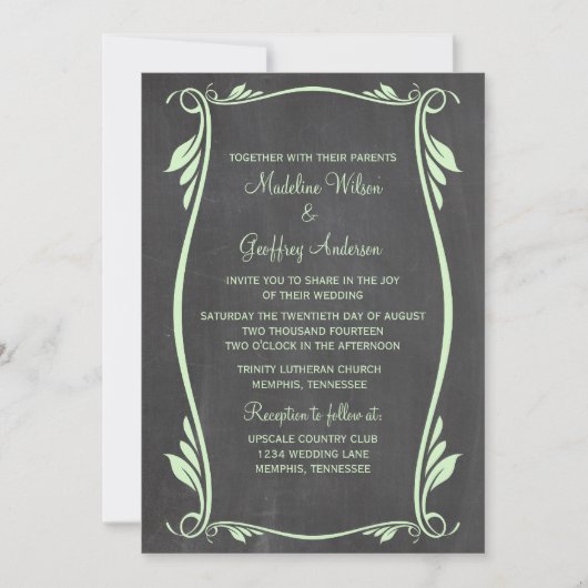 Green Flourish Chalkboard Mariage Invitation (Devant)