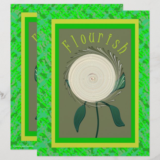 Green Flourish Flower Scrapbook Paper 2-Sided Page (Devant / Derrière)