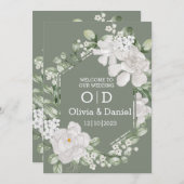 Green Flower Invitation Wedding Kaart (Voorkant / Achterkant)