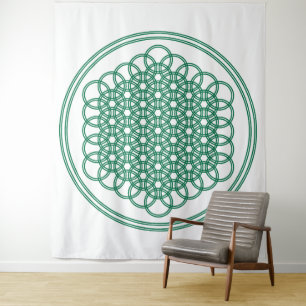 Green Flower of Life - Sacred Geometry Tapestry Wandkleed