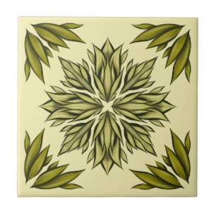 Green Flowers Pattern Retro Modern Botanical Tegeltje