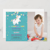 Green Fly Unicorn Invitations Anniversaire Photo (Devant / Derrière)