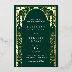 Green Foil Art Nouveau Arch Foil Invitation