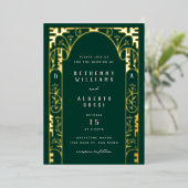 Green Foil Art Nouveau Arch Foil Invitation (Debout devant)