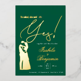 Green Foil “He Asked She Said Yes” Wedding Invitat Folie Uitnodiging