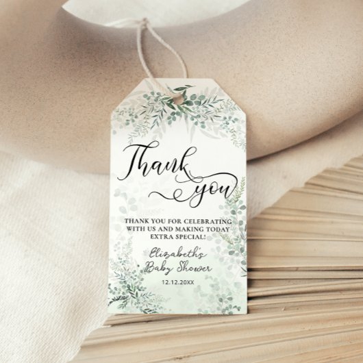 Green Foliage Boho Baby shower Dank u Cadeaulabel