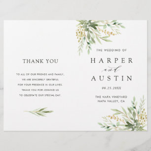 Green Foliage Botanical Folded Wedding Programme