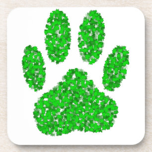 Green Foliage Dog Paw Print Drankjes Onderzetter