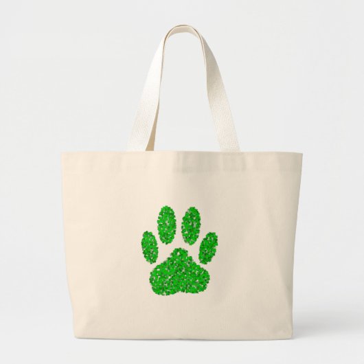 Green Foliage Dog Paw Print Grote Tote Bag (Voorkant)