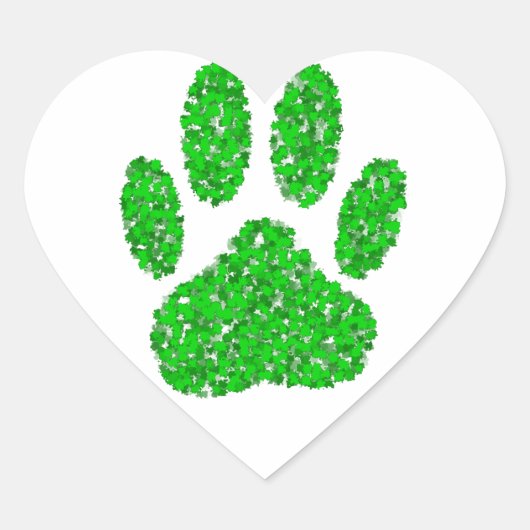 Green Foliage Dog Paw Print Hart Sticker (Voorkant)