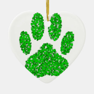 Green Foliage Dog Paw Print Keramisch Ornament