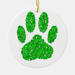 Green Foliage Dog Paw Print Keramisch Ornament