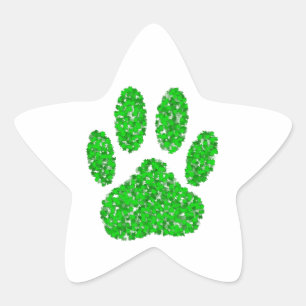Green Foliage Dog Paw Print Ster Sticker