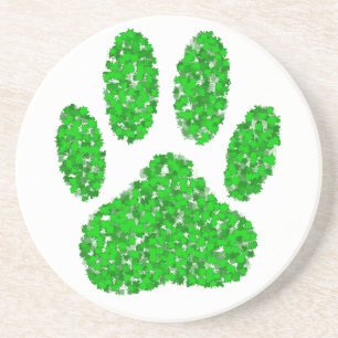 Green Foliage Dog Paw Print Zandsteen Onderzetter