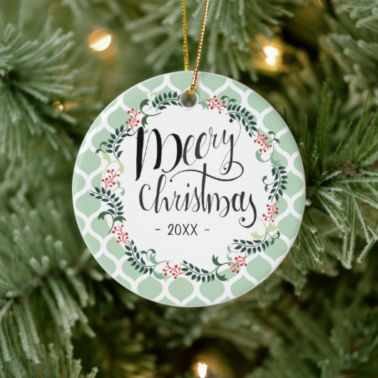 Green Foliage kersttypografie Editable Keramisch Ornament (Boom)