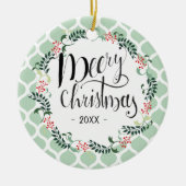 Green Foliage kersttypografie Editable Keramisch Ornament (Voorkant)