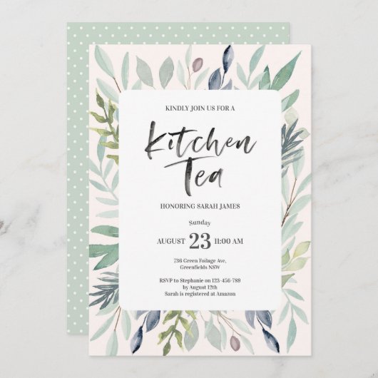 Green Foliage Kitchen Tea Party Invitation (Devant / Derrière)