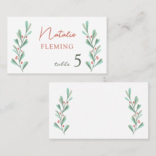 Green Foliage Red Berry-kerstkaart Plaatskaartje (Voorkant / Achterkant)