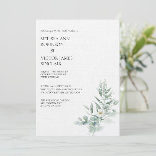 Green Foliage Wedding Invitation (Debout devant)