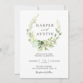 Green Foliage Wreath Botanical Wedding Invitation Kaart (Voorkant)