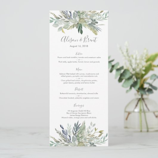 Green Foliing feuille Mariage Menu ou Carte Progra (Debout devant)