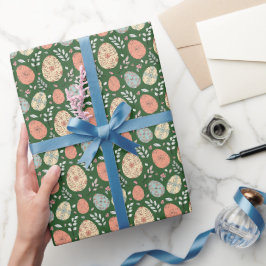 Green Folk Easter Wrapping Paper Cadeaupapier