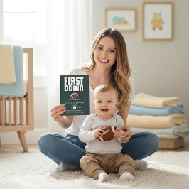 Green Football First Birthday Invite Kaart