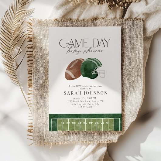 Green Football Game Day Baby Shower Invitation