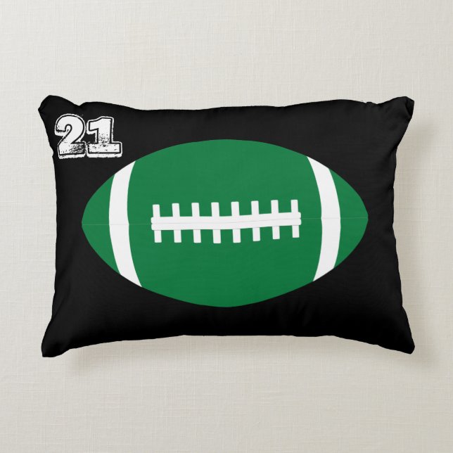 Green Football Player Custom Jersey Number Pillow Accent Kussen (Voorkant)