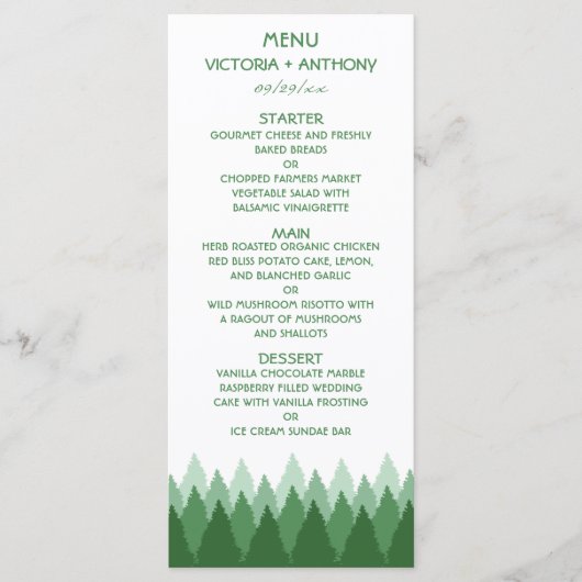 Green Forest Range Woodland bruiloft Menu (Voorkant)
