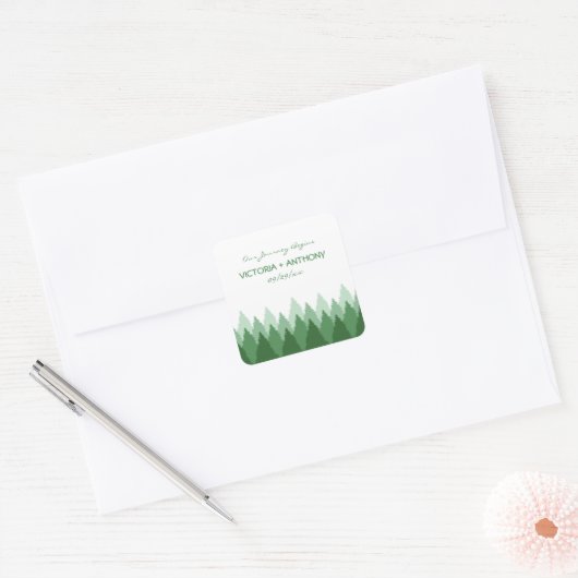 Green Forest Range Woodland bruiloft Vierkante Sticker (Envelop)