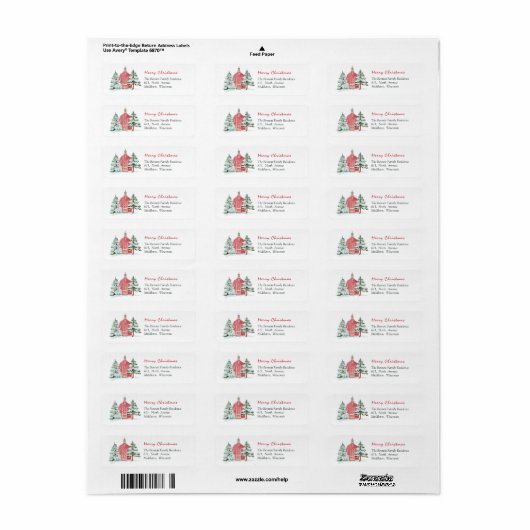 Green Forest Red Barn Pine Kerstboom Adres Etiket (Full Sheet)