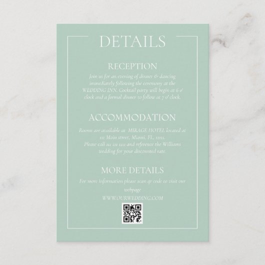 Green Formal Wedding Details Enclosure Kaart (Voorkant)