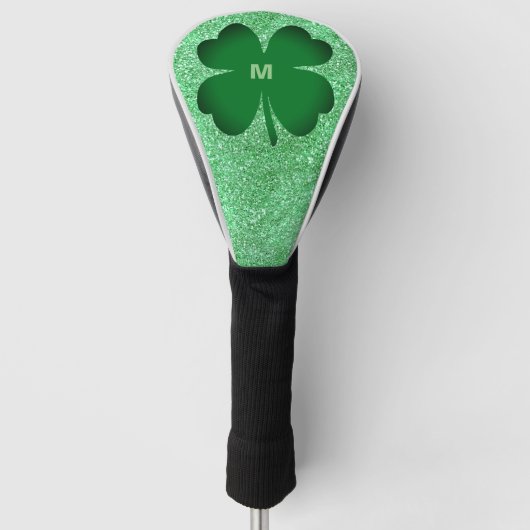 Green Four Leaf Clover Monogrammed Faux Glitter Golfheadcover (Voorkant)