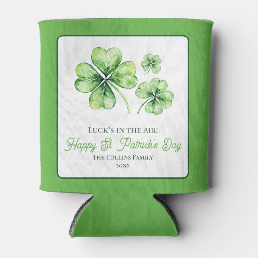 Green Four Leaf Clover Shamrock St. Patrick's Day Blikjeskoeler (Voorkant)