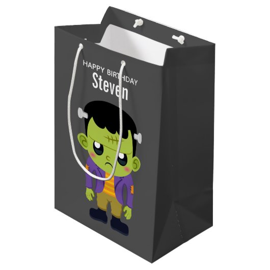 Green Frankenstein Monster Halloween Birthday Medium Cadeauzakje (Voorkant Gekanteld)