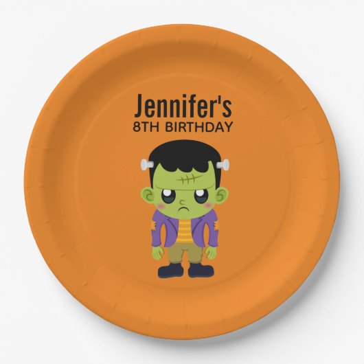 Green Frankenstein Monster Halloween Birthday Papieren Bordje (Voorkant)