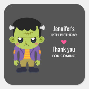 Green Frankenstein Monster Halloween Birthday Vierkante Sticker