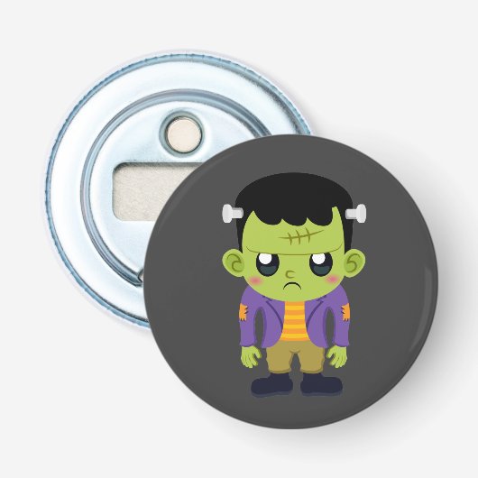 Green Frankenstein Monster Halloween Button Flesopener (Voorkant)