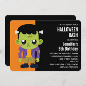 Green Frankenstein Monster Halloween Invitation (Devant / Derrière)