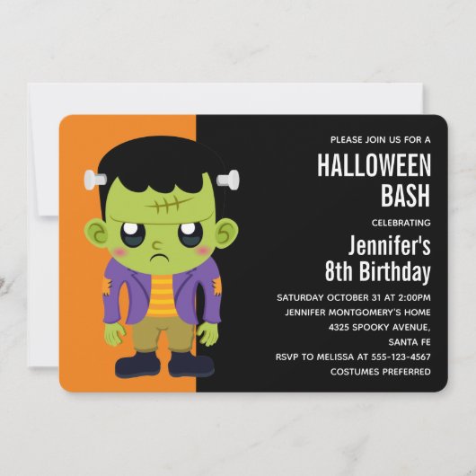Green Frankenstein Monster Halloween Invitation (Devant)