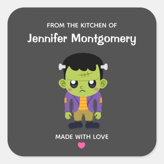 Green Frankenstein Monster Halloween Kitchen Vierkante Sticker (Voorkant)