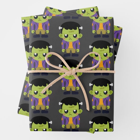 Green Frankenstein Monster Halloween Pattern Inpakpapier Vel (In situ)