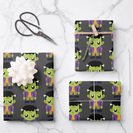 Green Frankenstein Monster Halloween Pattern Inpakpapier Vel (Voorkant)