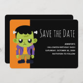 Green Frankenstein Monster Halloween Save The Date (Voorkant / Achterkant)