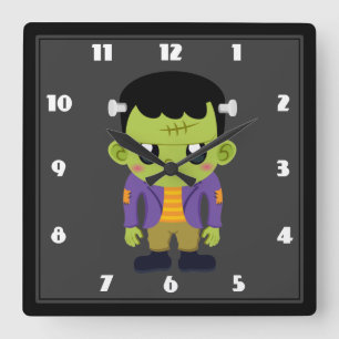 Green Frankenstein Monster Halloween Vierkante Klok