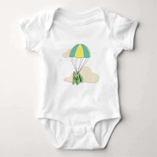 Green French Bulldog Umbrella Fun Onsie Romper (Voorkant)
