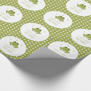 Green Frog Hearts Naam Baby shower Cadeaupapier